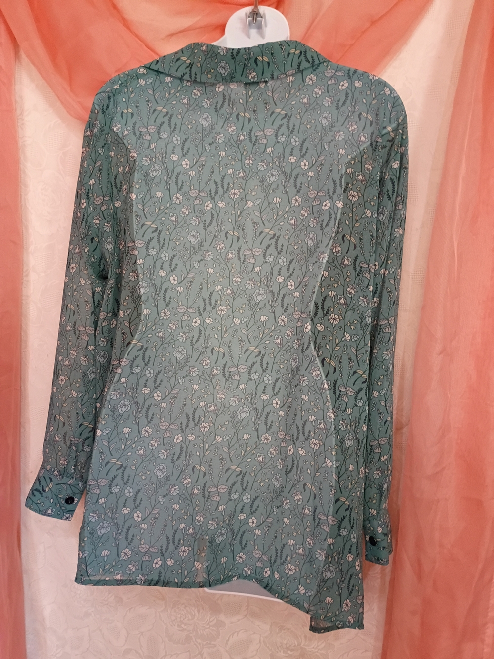 CAbi Ladies Teal Green Floral Long-Sleeve Button Front Blouse Sz XS - Picture 5 of 7